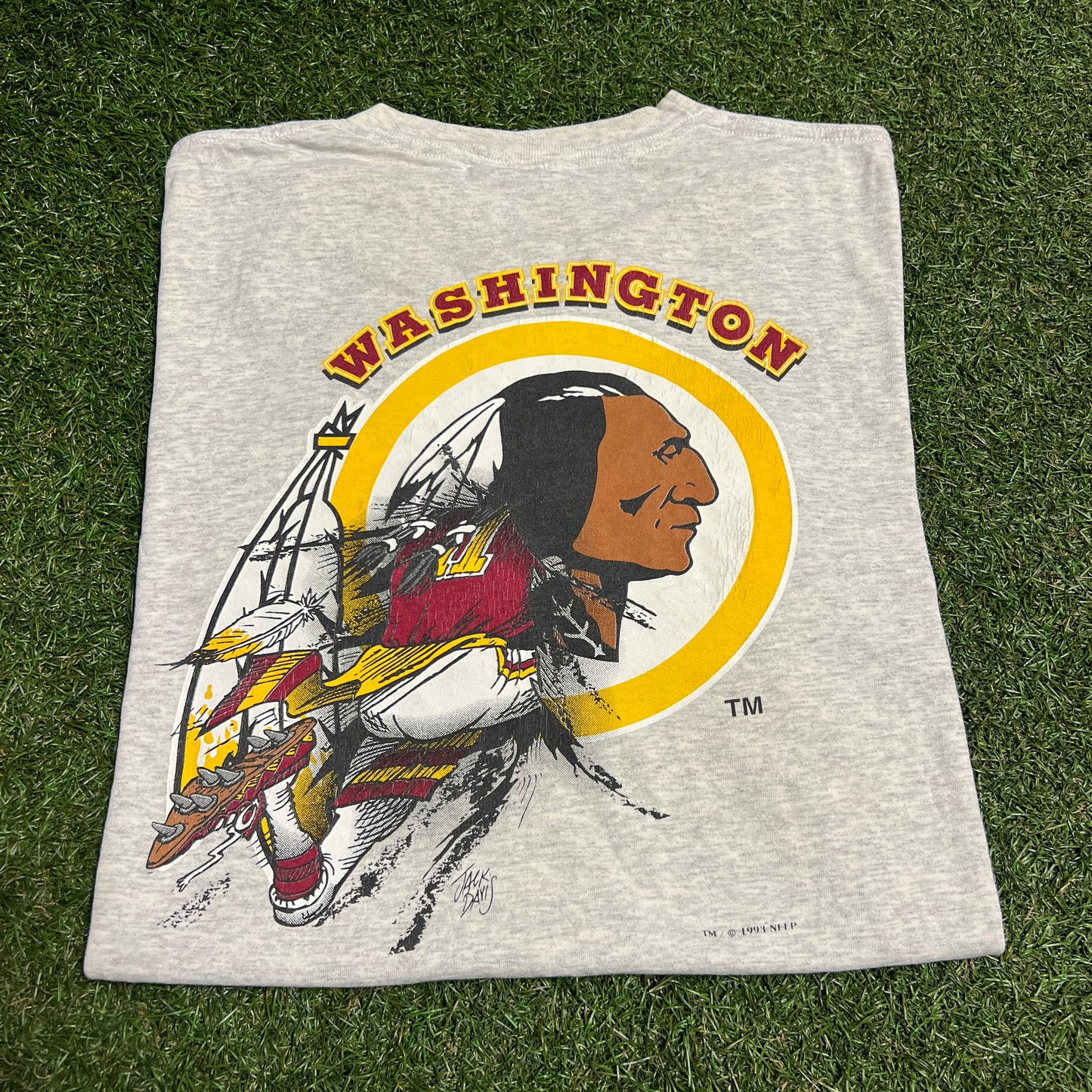 1990s Washington Redskins "Breakthrough" Double Sided Grey Tee Size XL USED v16104