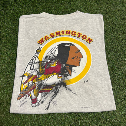 1990s Washington Redskins "Breakthrough" Double Sided Grey Tee Size XL USED v16104