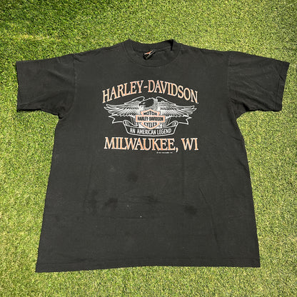1991 Harley Davidson Milwaukee Black Tee Size XL USED v16484