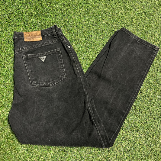 1990s Guess Classic Fit Black Jeans Size 32 USED v16329