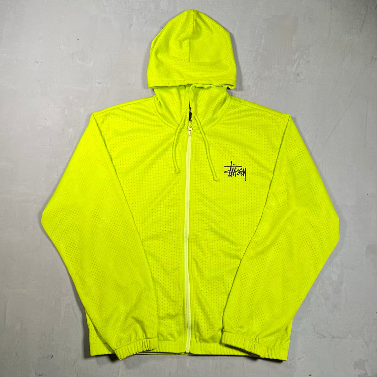 Stussy Athletic Safety Green Mesh Zip Up Hoodie Size Medium USED x18760