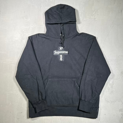 Supreme Cross Box Logo Black Hoodie (2020) Size Medium USED x18609