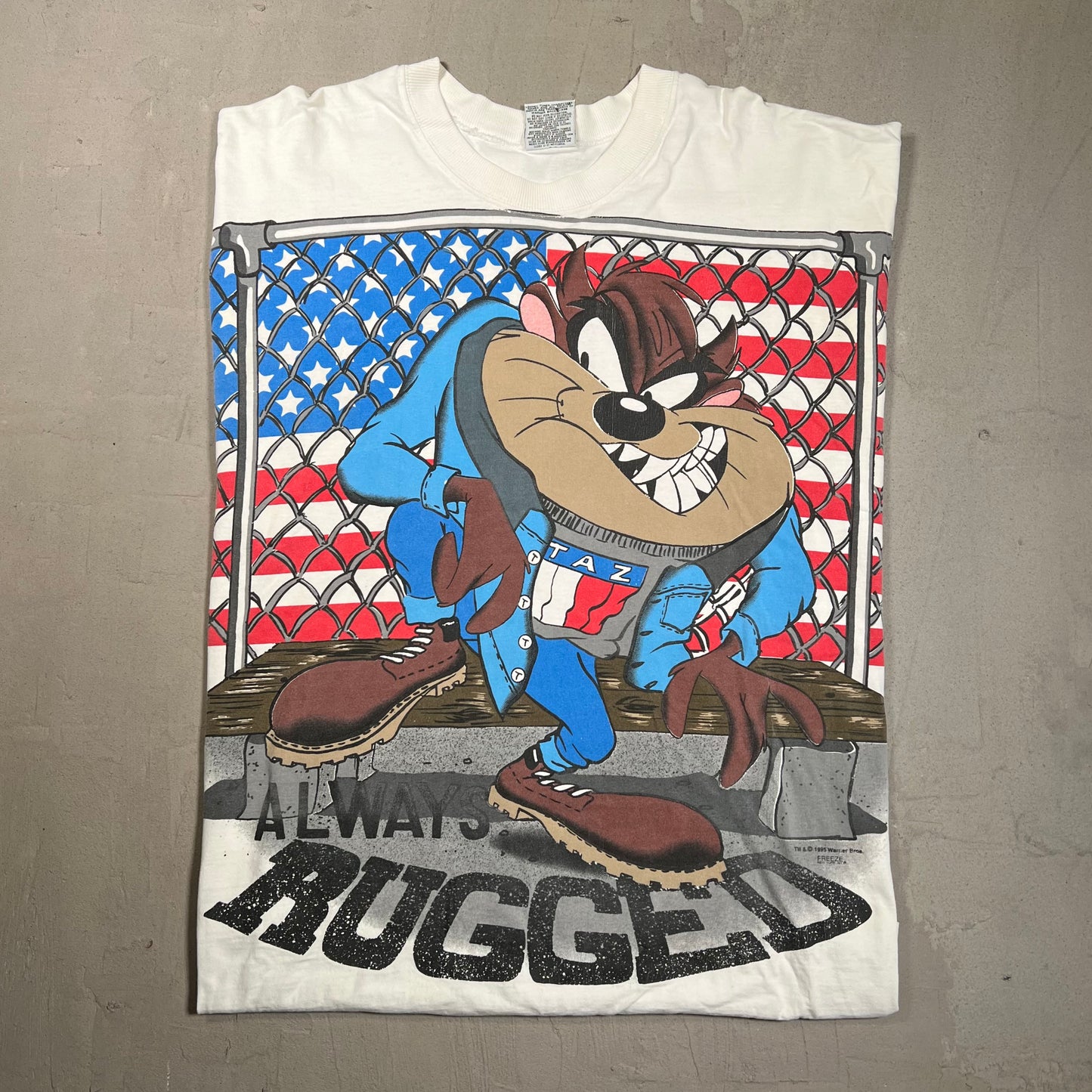 1995 Taz White "Always Rugged" Hilfiger Spoof Tee Size XL USED v17251