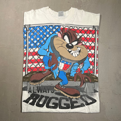 1995 Taz White "Always Rugged" Hilfiger Spoof Tee Size XL USED v17251