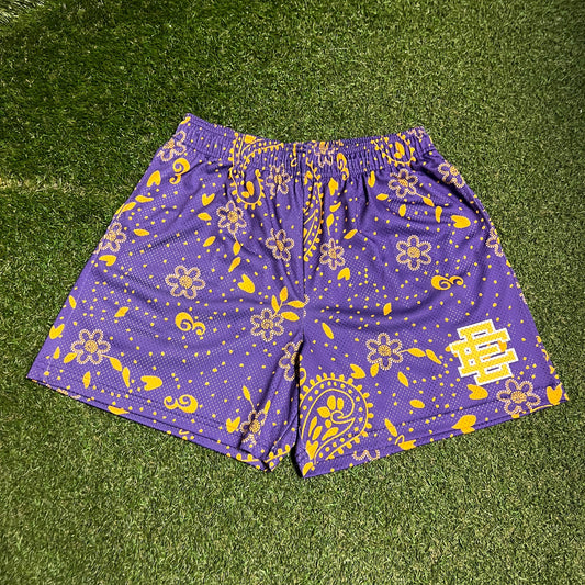 Eric Emanuel Yellow Logo Purple Pasily Shorts Size XXL USED x13730