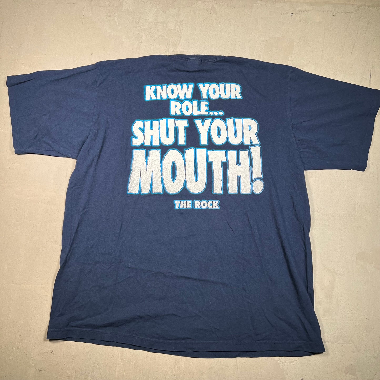1998 The Rock WWF Bull Champ Navy Blue Tee Size 3XL USED v17937