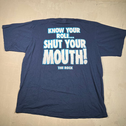 1998 The Rock WWF Bull Champ Navy Blue Tee Size 3XL USED v17937