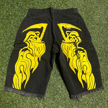 Warren Lotas x Carhartt Black Work Shorts Yellow Back Hit Size 30 USED x13931