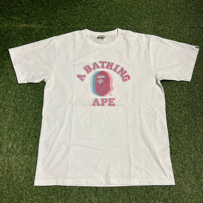 A Bathing Ape White 3D Glasses Logo Tee Size XL USED x14220