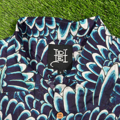 Ed Hardy Feather AOP Short Sleeve Button Down Size Small USED v17450