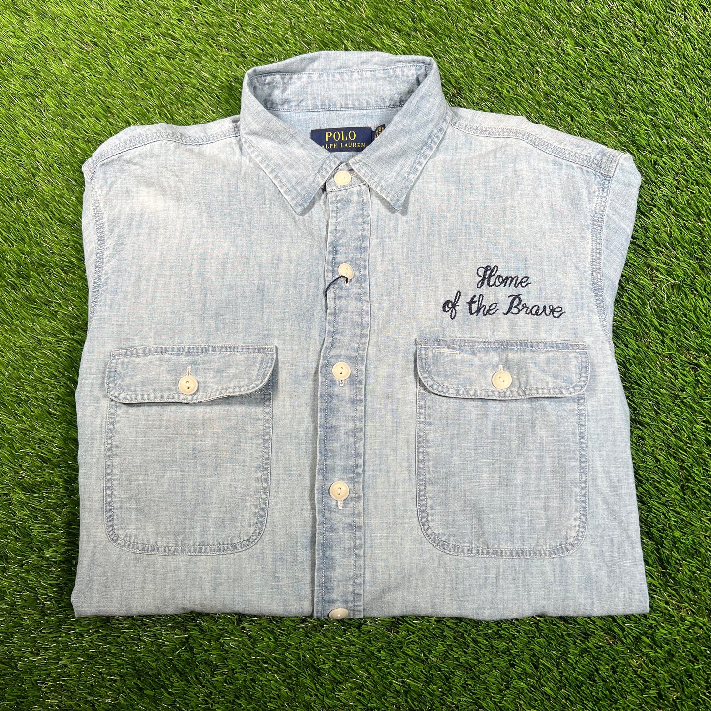 Polo Ralph Lauren Home of The Brave Denim Button Up Shirt Size Medium NEW v18043