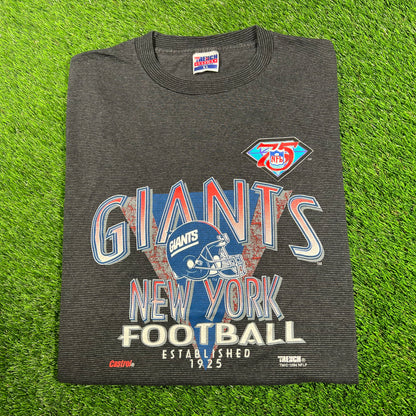 1994 NY Giants 75 Years Striped Black Tee Size XL USED v18054