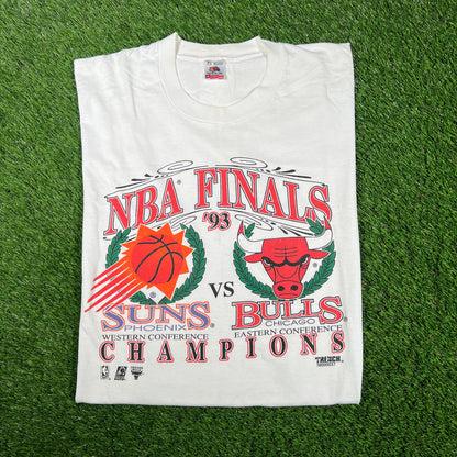 1993 Bulls Vs Suns NBA Finals White Tee Size XL USED v16726
