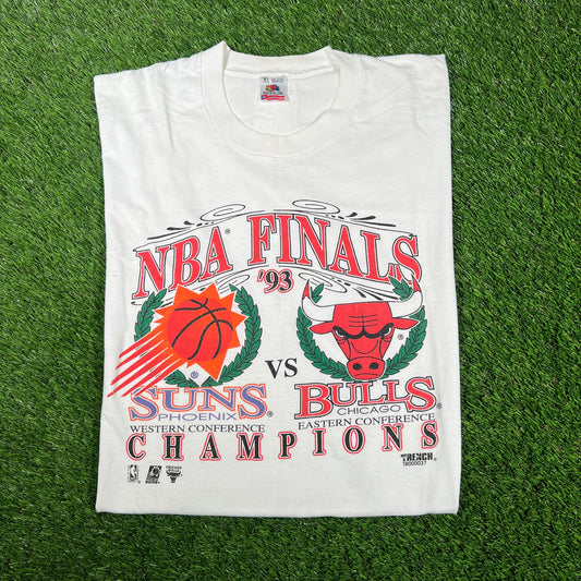 1993 Bulls Vs Suns NBA Finals White Tee Size XL USED v16726