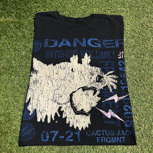 Cactus Jack x Fragment Black "Danger" Tee Size Large USED x13861