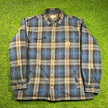 Carhartt Fleece Lined Blue Plaid Longsleeve Size XXL USED v18473