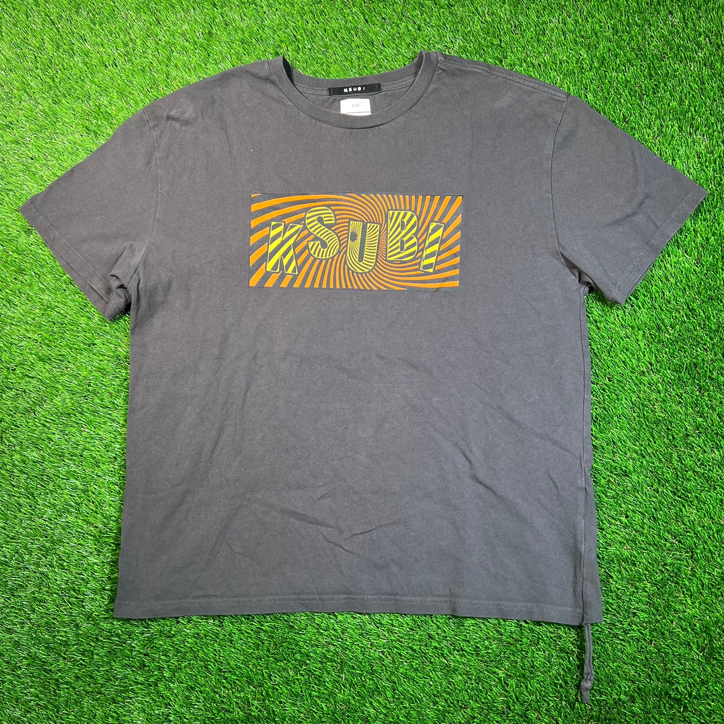 Ksubi Orange Swirl Logo Dark Grey Tee Size Large USED x16801