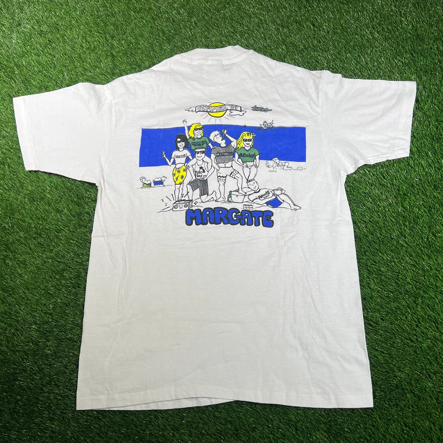 1989 Margate NJ Beach White Tee Size Large USED v18051