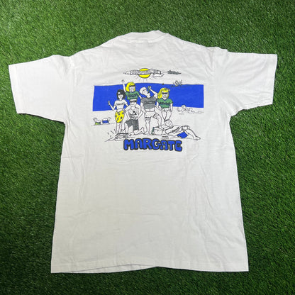 1989 Margate NJ Beach White Tee Size Large USED v18051