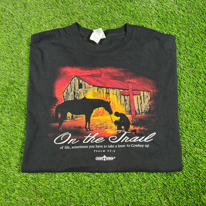 "On the Trail" Black Catholic Psalms Tee Size XXL USED v16847