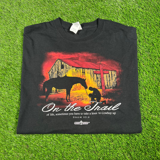 "On the Trail" Black Catholic Psalms Tee Size XXL USED v16847