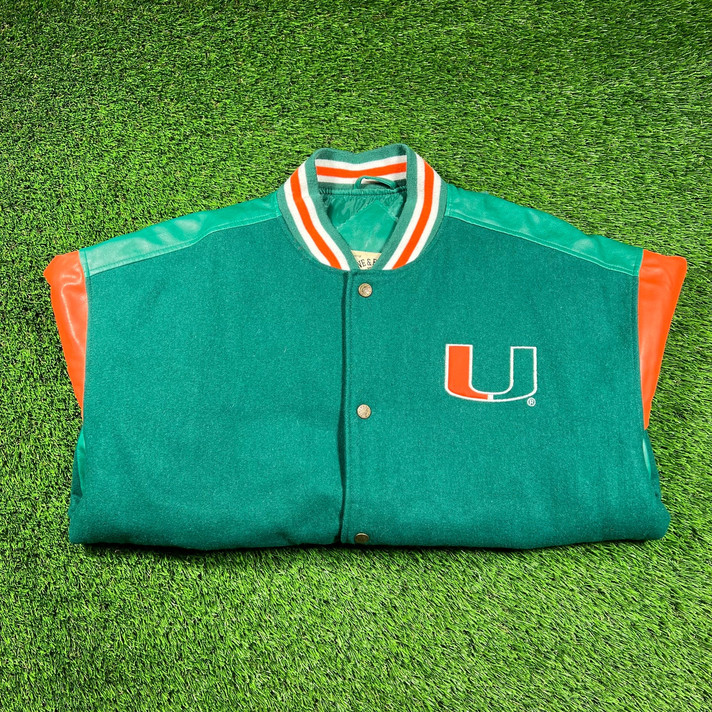 Miami Hurricanes Green Varsity Jacket SIze Large USED v18248