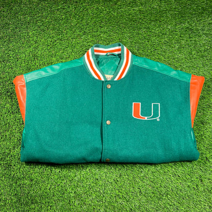 Miami Hurricanes Green Varsity Jacket SIze Large USED v18248
