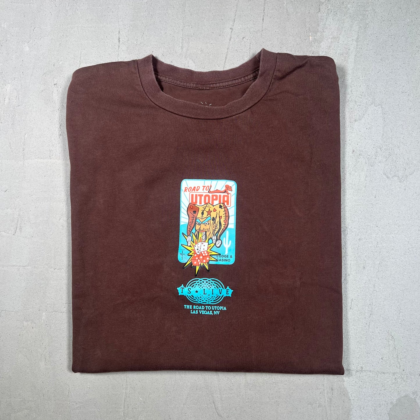 Travis Scott "Road to Utopia" Las Vegas Brown Tee Size XL USED x17352