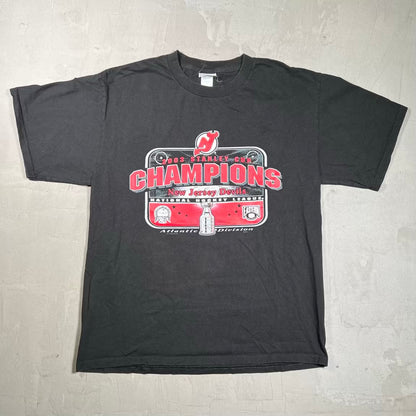 2003 NJ Devils Stanley Cup Champs Black Tee Size Large USED v20355
