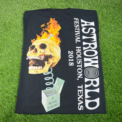 Travis Scott 2018 Astro World Fire Skull Black Tee Size Large USED x14529