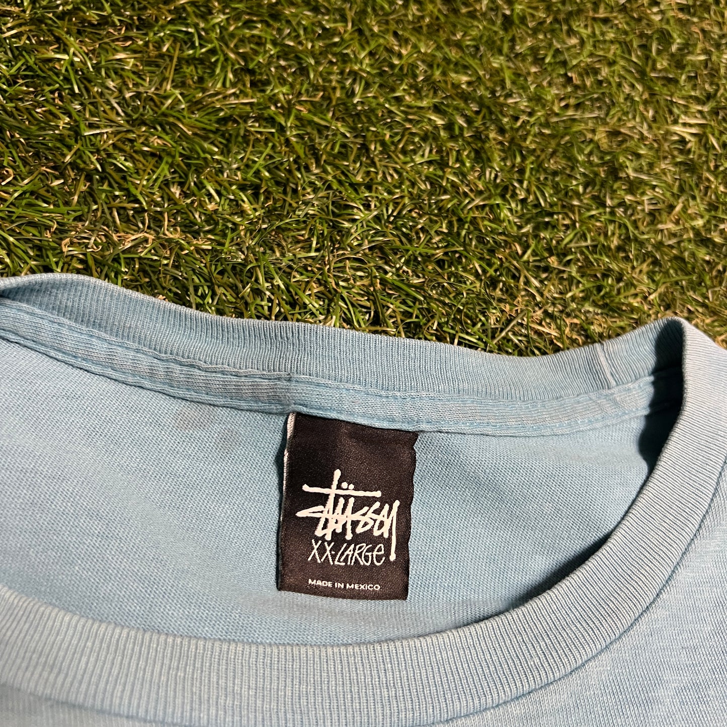 Y2K Stussy Light Blue Tour Tee Size XXL USED x13739