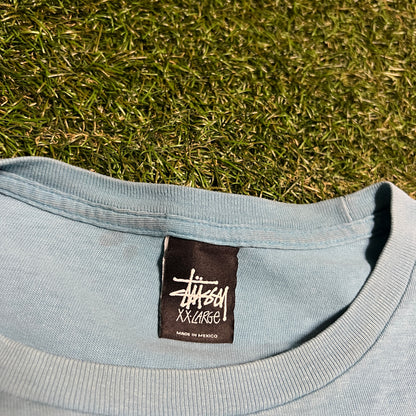 Y2K Stussy Light Blue Tour Tee Size XXL USED x13739