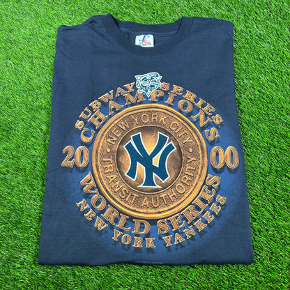 2000 Subway Series Championship New York City Transit Navy Tee Size XL USED v16979