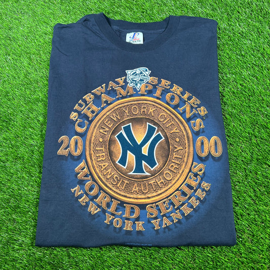 2000 Subway Series Championship New York City Transit Navy Tee Size XL USED v16979