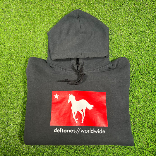 Y2K Deftones Worldwide Star & Pony Black Hoodie Size Large USED v18103