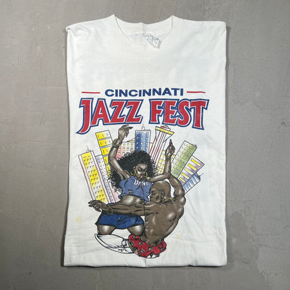 1990s Cincinatti Jazz Fest White Art Tee Size Large USED v19479