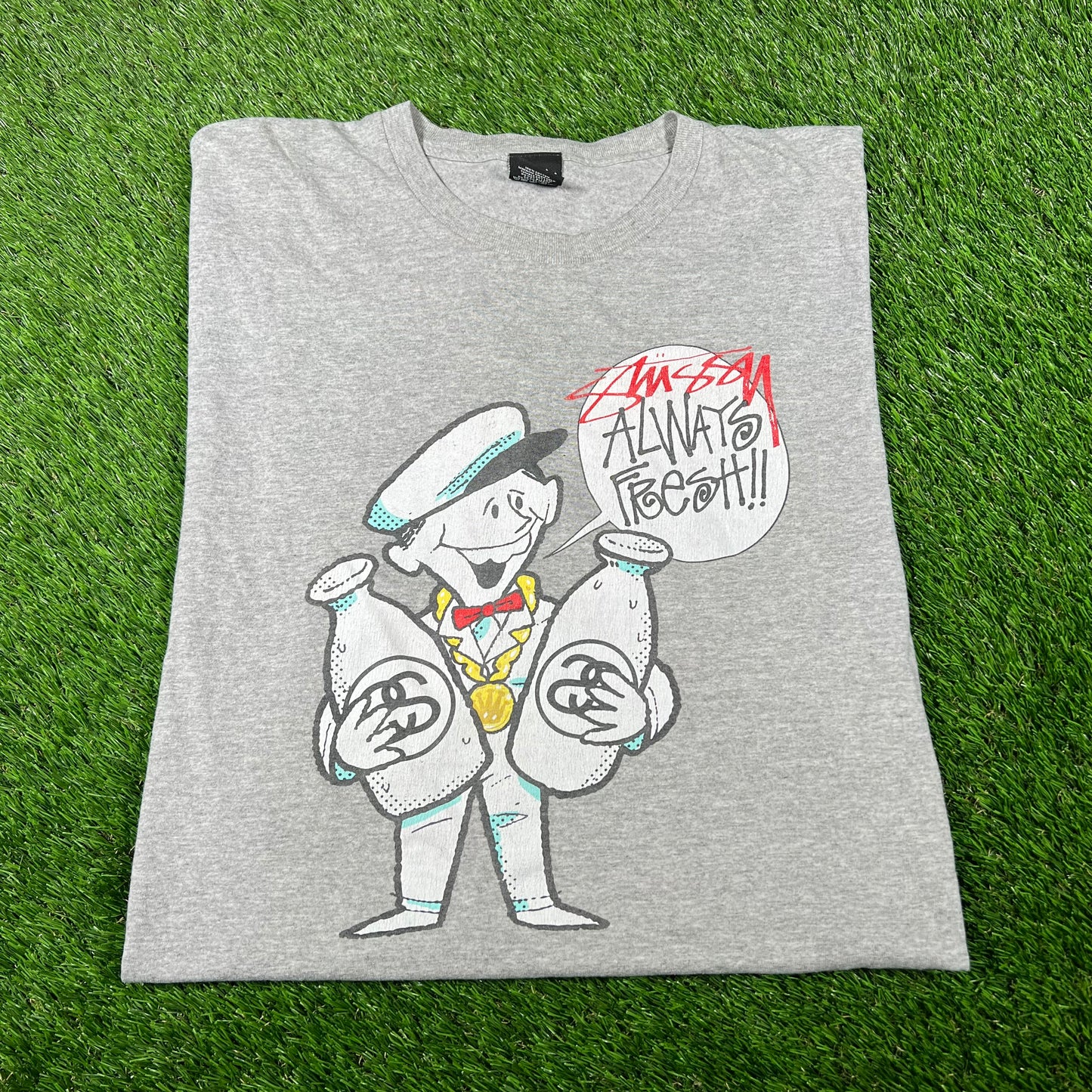Stussy Always Fresh Milkman Grey Tee Size XL USED x14755