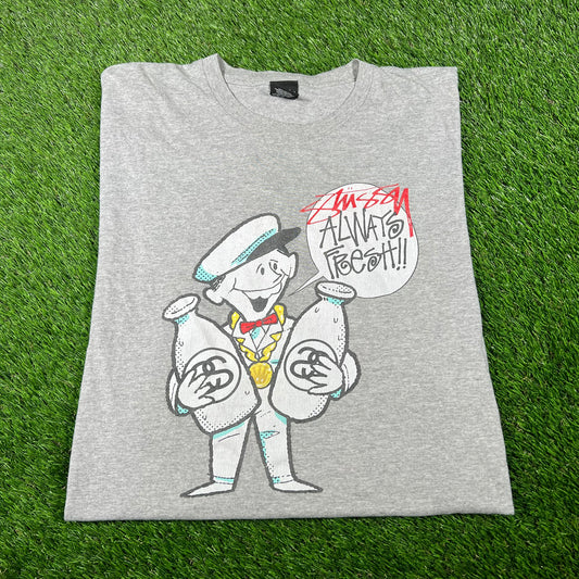 Stussy Always Fresh Milkman Grey Tee Size XL USED x14755
