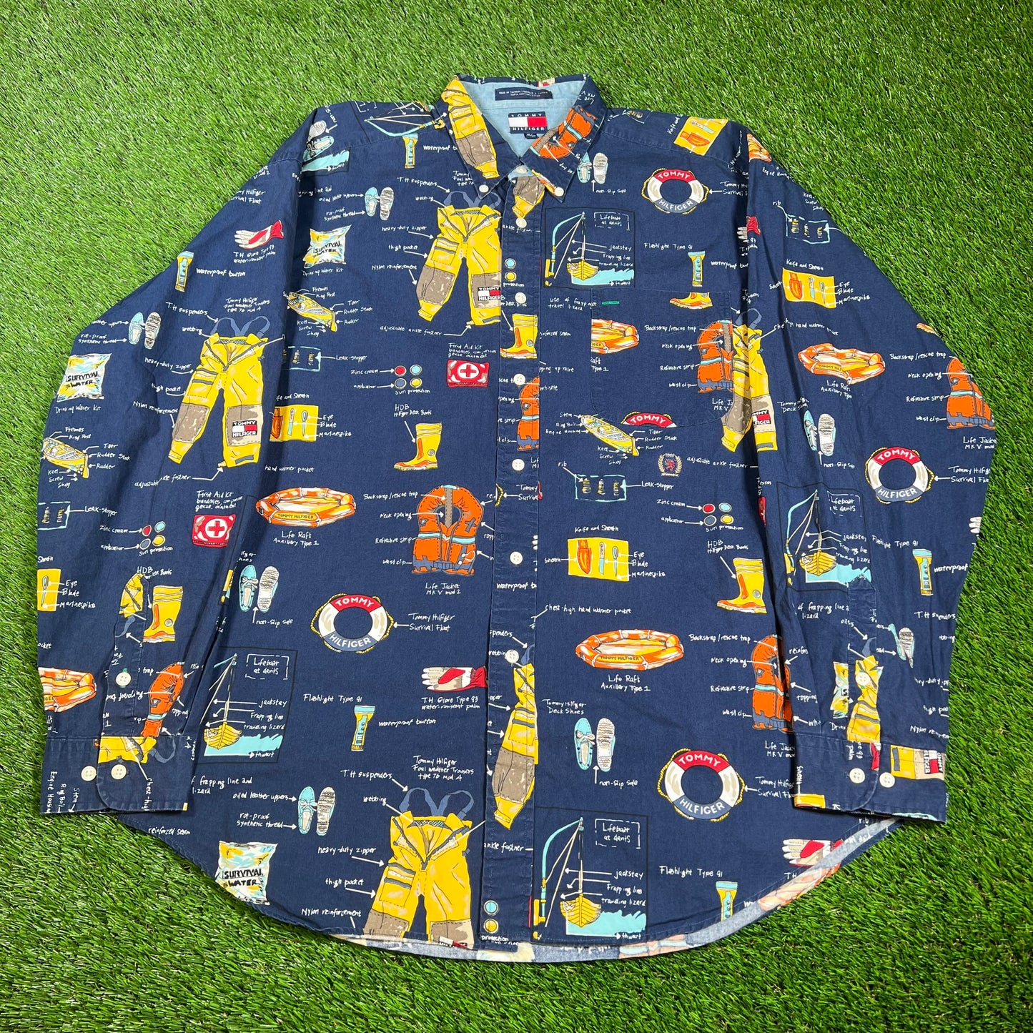 Tommy Hilfiger Nautical AOP Navy Button Up Longsleeve Size XL USED v16548
