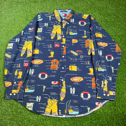 Tommy Hilfiger Nautical AOP Navy Button Up Longsleeve Size XL USED v16548