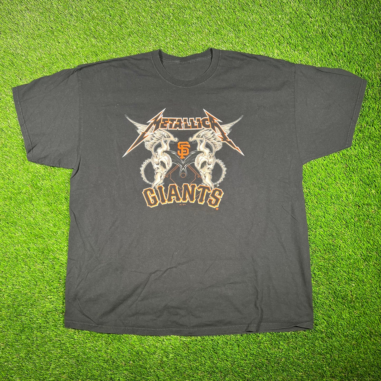 Metallica San Francisco Giants Black Skulls Tee Size XL USED v17542