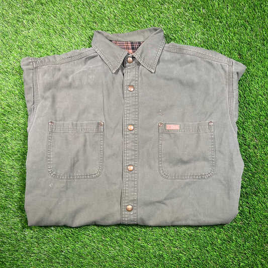 Y2K Carhartt Green Canvas Button Up Light Jacket Size Large USED v18713