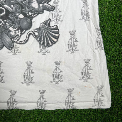 Y2K Christian Audigier Golden Lion White Tee Size 4XL USED v17433