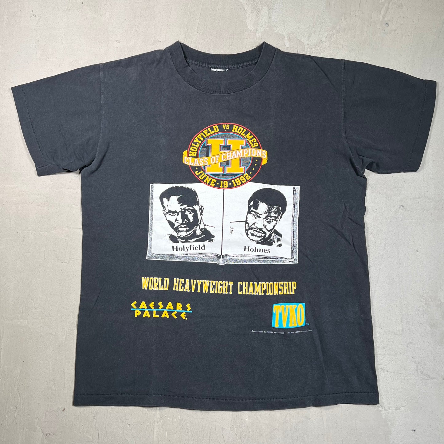 1992 Tultex Holyfield Vs Holmes World Heavyweight Championship Black Tee Size Large USED v19527