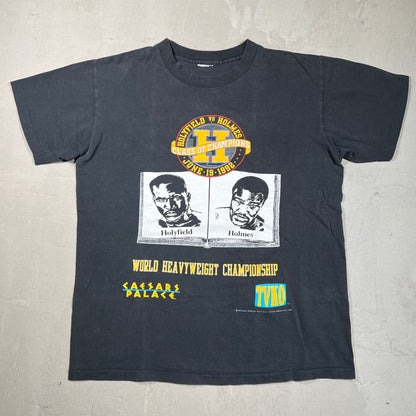 1992 Tultex Holyfield Vs Holmes World Heavyweight Championship Black Tee Size Large USED v19527
