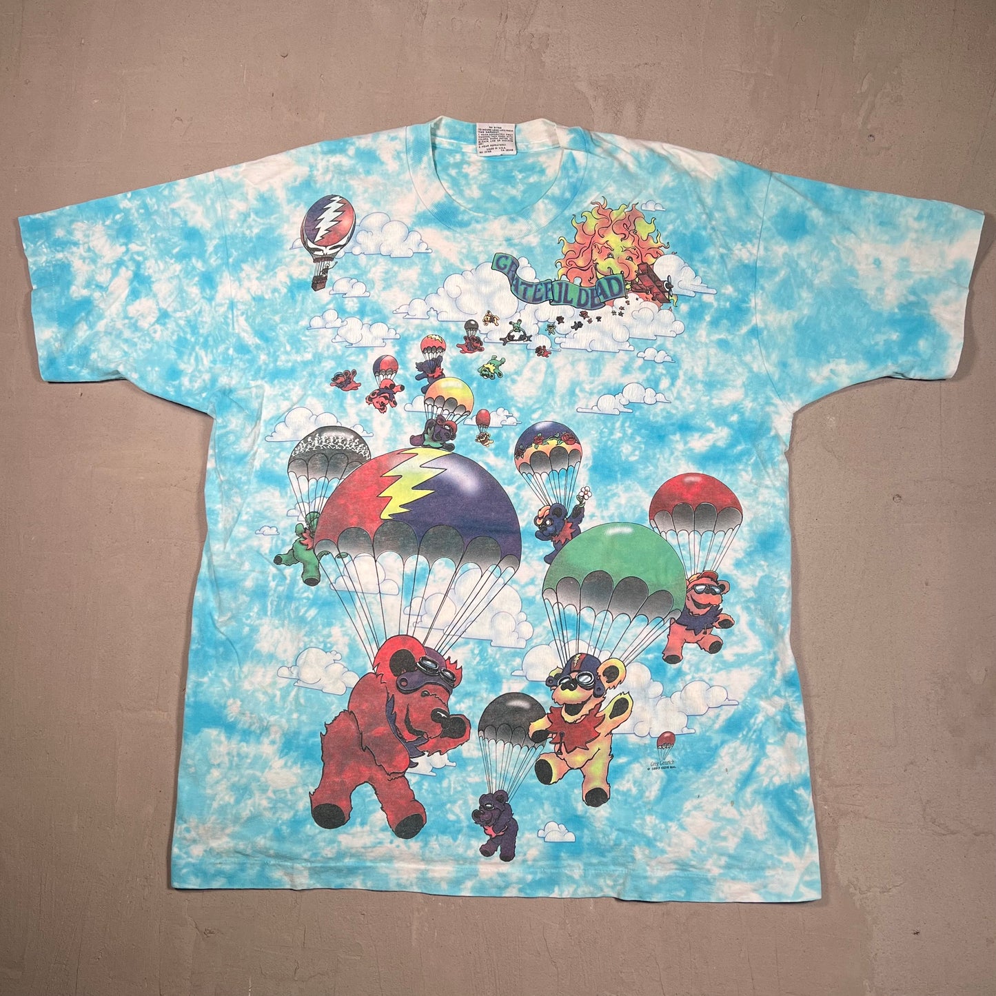 1993 Grateful Dead Parachuting Bears Full Print Tee Size XL USED v10147