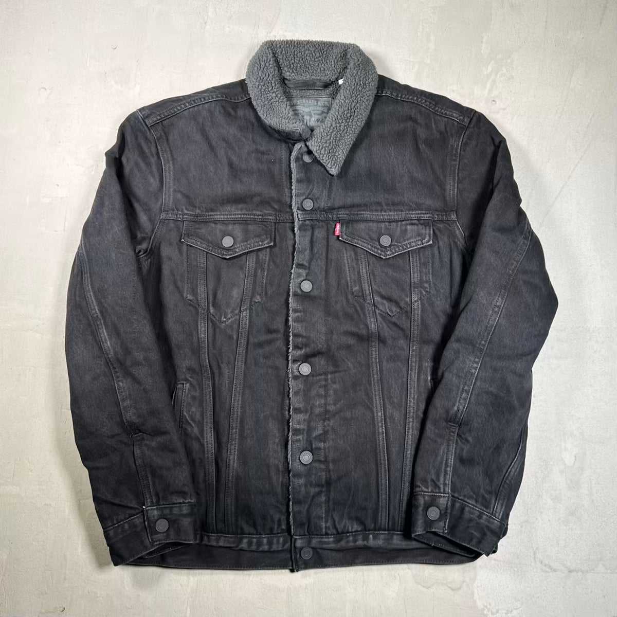 Levis Black Denim Fleece Lined Button Up Jacket Size XL USED v20366