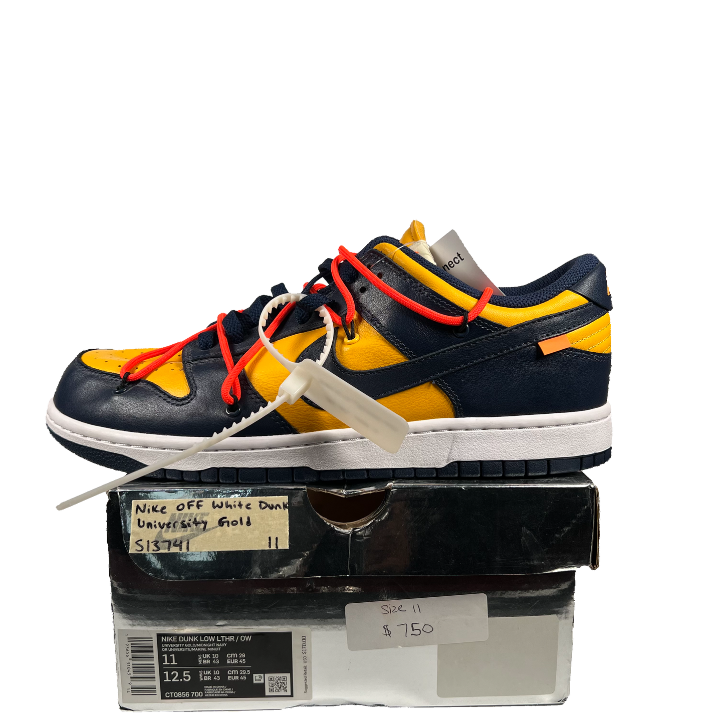 Nike Off White Dunk 2019 University Gold Size 11 USED s13741