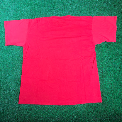 1993 Joe Montana Kansas City Chiefs Cartoon Red Tee Size XL USED v17802