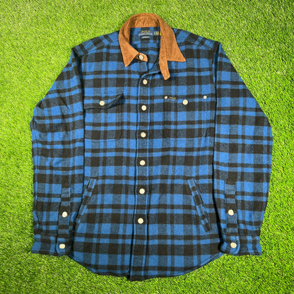 Polo Ralph Lauren Black and Blue Plaid Flannel Size Large USED v17135